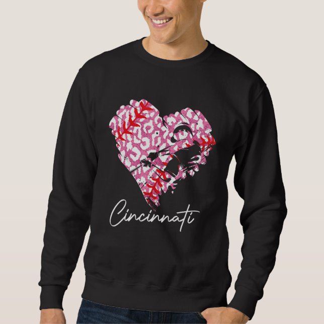 Cincinnati Pink Leopard Baseball Herz Baseball Fis Sweatshirt (Vorderseite)