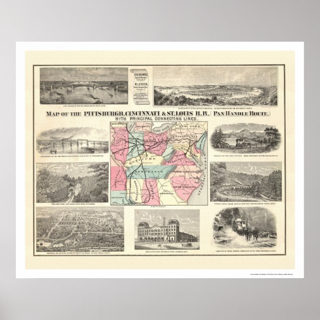 Cincinnati Pittsburg - Eisenbahnkarte 1877 Poster (Vorne)