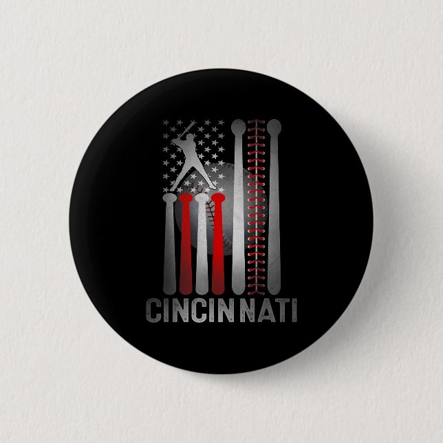 Cincinnati Retro Baseball Lover US Flag trifft auf Button (Vorderseite)