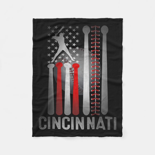Cincinnati Retro Baseball Lover US Flag trifft auf Fleecedecke (Vorderseite)