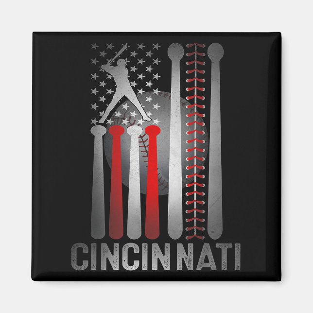 Cincinnati Retro Baseball Lover US Flag trifft auf Magnet (Vorne)