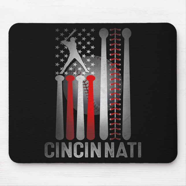 Cincinnati Retro Baseball Lover US Flag trifft auf Mousepad (Vorne)