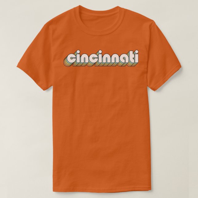 Cincinnati Retro Rainbow Typografie verblasster St T-Shirt (Design vorne)