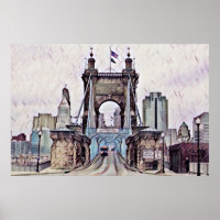Cincinnati Roebling Hängebrücke Wasserfarbe