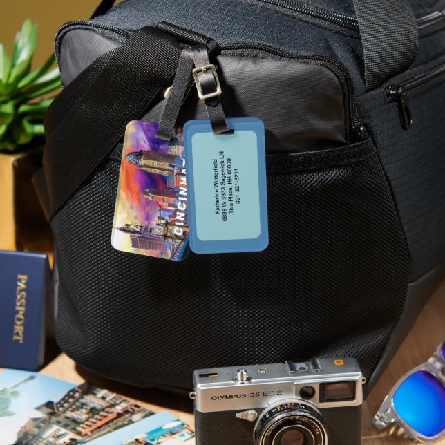 Cincinnati Skyline Abstrakte Kunst Gepäckanhänger (Vorderseite & Rückseite)