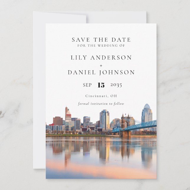 Cincinnati-Skyline-Aquarell-Foto-Hochzeit Save The Date (Vorderseite)