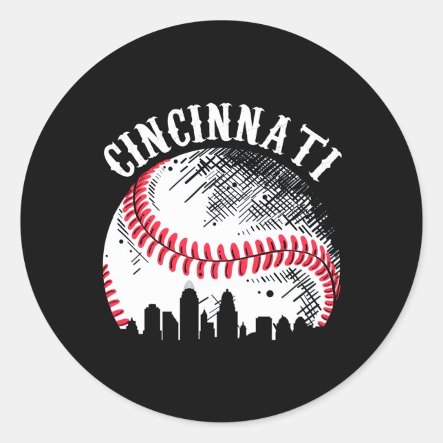 Cincinnati Skyline City Baseball trifft auf Gameda Runder Aufkleber (Vorderseite)