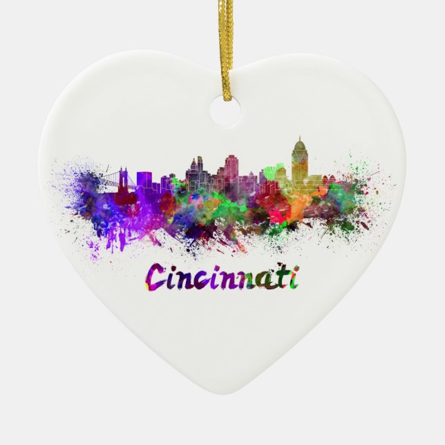 Cincinnati skyline im Watercolor Keramik Ornament (Vorne)