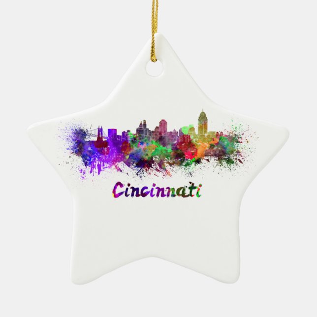 Cincinnati skyline im Watercolor Keramikornament (Vorne)