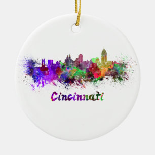 Cincinnati-Skyline in Aquarellfarbe Keramik Ornament