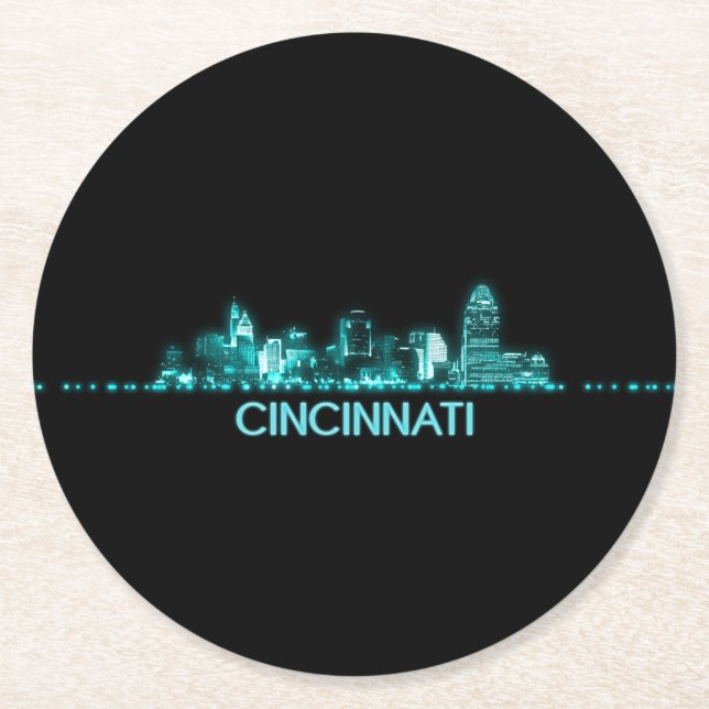 Cincinnati Skyline Runder Pappuntersetzer (Vorderseite)