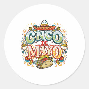 Cinco De Mayo 2025 Mexikanisches Party Taco Sombre Runder Aufkleber