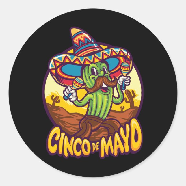 Cinco De Mayo Cactus Sombrero Mexico Runder Aufkleber (Vorderseite)