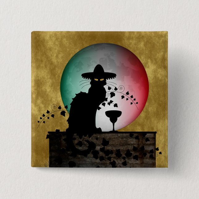 Cinco de Mayo Chat Noir / Gato Negro Button (Vorderseite)