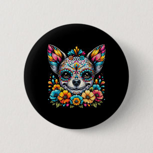 Cinco De Mayo Chihuahua Dog Sugar Skull Blume Button