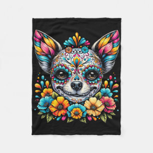 Cinco De Mayo Chihuahua Dog Sugar Skull Blume Fleecedecke