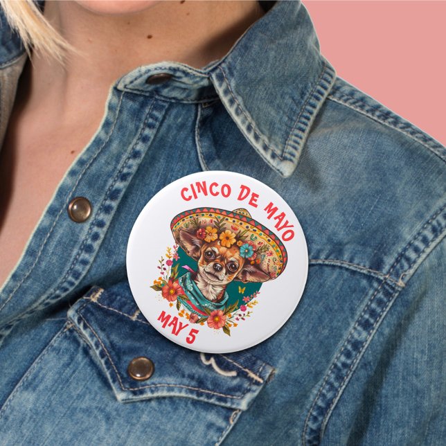 Cinco de Mayo Chihuahua Wearing Sombrero & Serape Button (Von Creator hochgeladen)