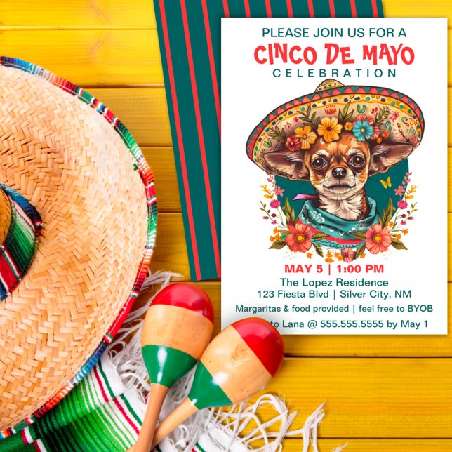 Cinco de Mayo Chihuahua Wearing Sombrero & Serape Einladung (Von Creator hochgeladen)