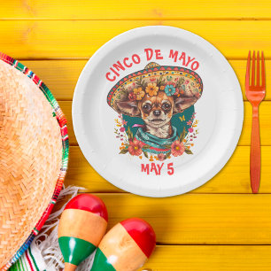 Cinco de Mayo Chihuahua Wearing Sombrero & Serape Pappteller