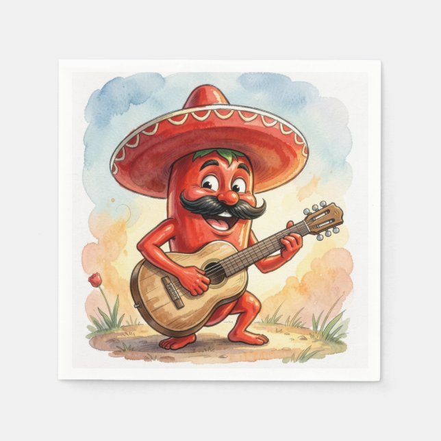 Cinco de Mayo Chili Guitar Player Serviette (Vorderseite)
