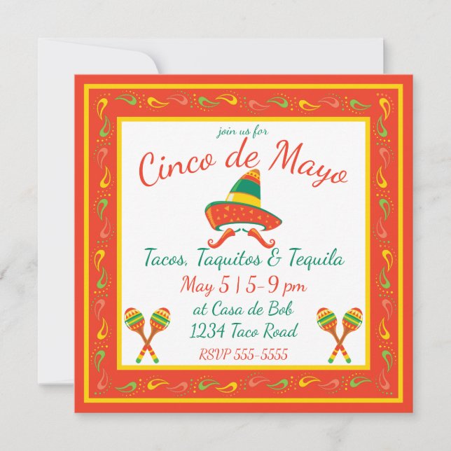 Cinco de Mayo Chili Paprikaschoten und Sombrero Einladung (Vorderseite)