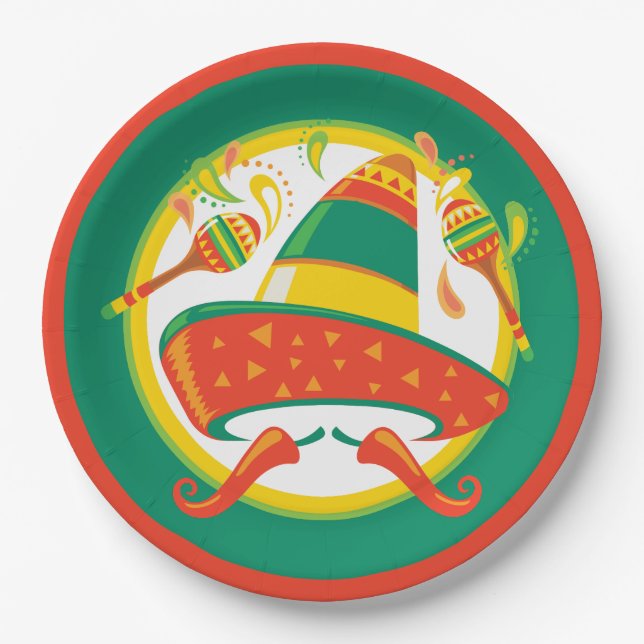 Cinco de Mayo Chili Paprikaschoten und Sombrero Pappteller (Vorderseite)