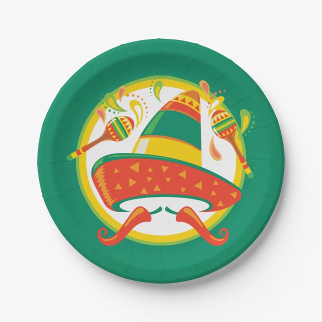 Cinco de Mayo Chili Paprikaschoten und Sombrero Pappteller (Vorderseite)