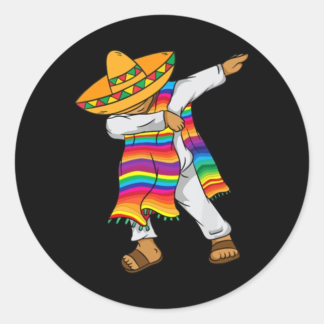Cinco De Mayo Dabbing Mexican Poncho Kinder Kleink Runder Aufkleber (Vorderseite)