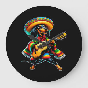 Cinco de Mayo Dachshund Mariachi Gitarre Große Wanduhr