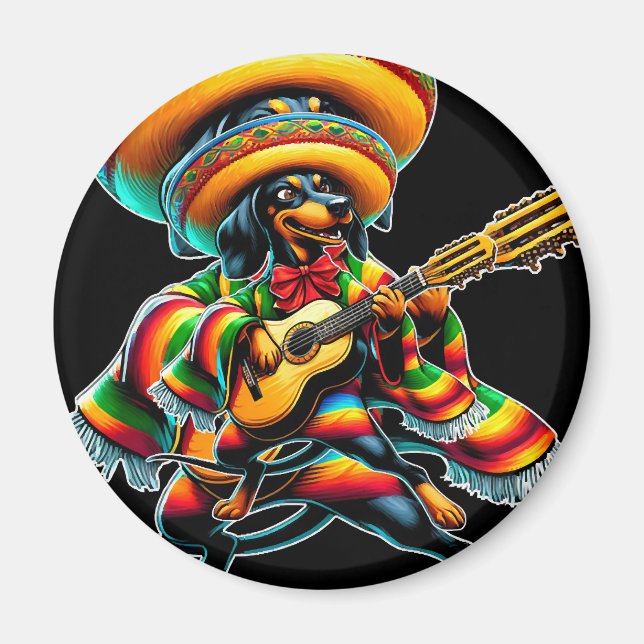 Cinco de Mayo Dackel Mariachi Guitar Magnet (Vorne)