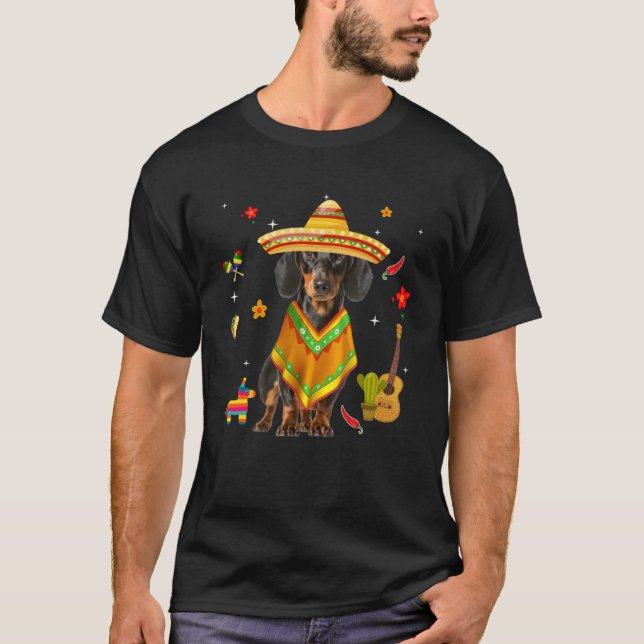 Cinco de Mayo Dackel Party Damen Männer Kinder Som T-Shirt (Vorderseite)