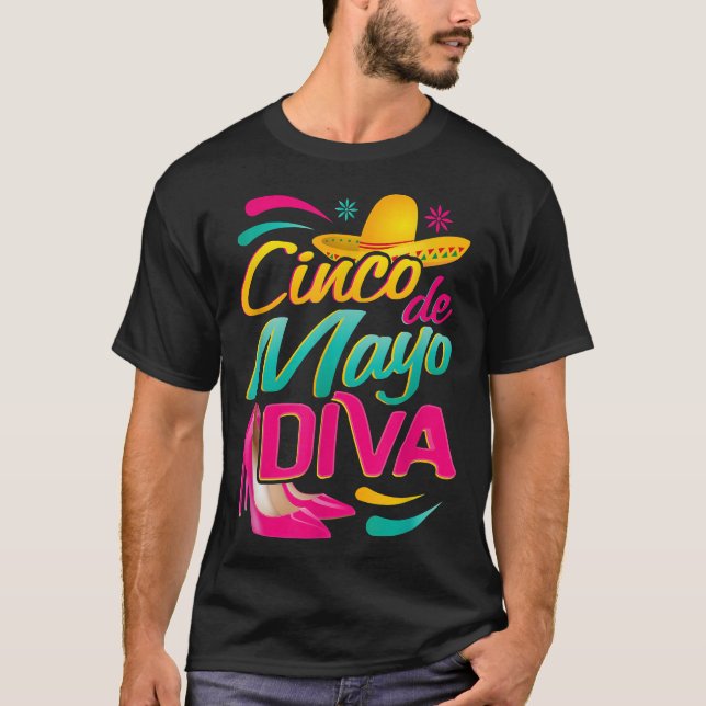 Cinco de Mayo Diva mit einem Meican Sombrero und F T-Shirt (Vorderseite)