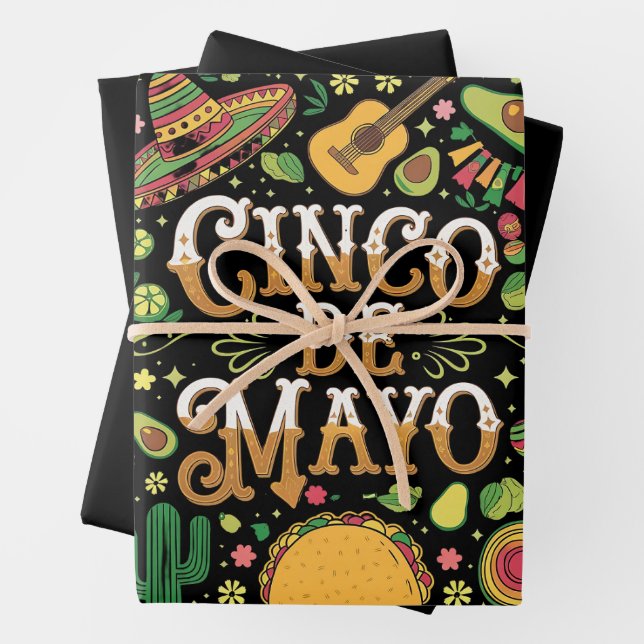 Cinco De Mayo Fiesta Niedliche Elemente des Party Geschenkpapier Set (Beispiel)