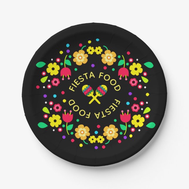 Cinco de Mayo Floral Folk Art und Maracas Pappteller (Vorderseite)