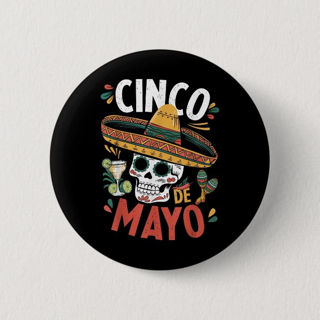 Cinco De Mayo Funny Camisa Mexican Sombrero Fiesta Button (Vorderseite)