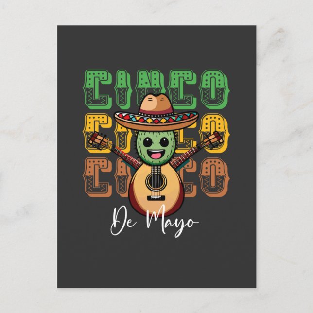 Cinco De Mayo Funny Mexican Cactus Playing Guitar Postkarte (Vorderseite)