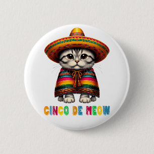 Cinco De Mayo Funny Mexican Cat Sombrero Meow Button