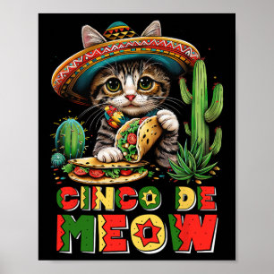 Cinco De Mayo Funny Mexican Cat Sombrero Poncho Poster