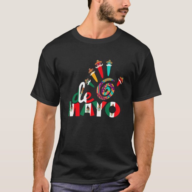 Cinco De Mayo Hand Print Mexican Hat T-Shirt (Vorderseite)