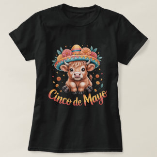 Cinco de Mayo Highland Kuh Cute Floral Sombrero Mi T-Shirt