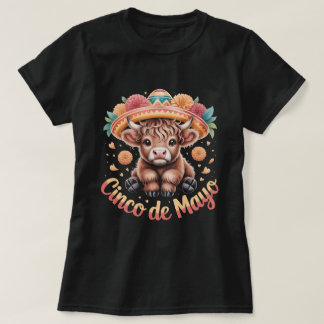 Cinco de Mayo Highland-Kuh Süße Florale Sombrero M T-Shirt