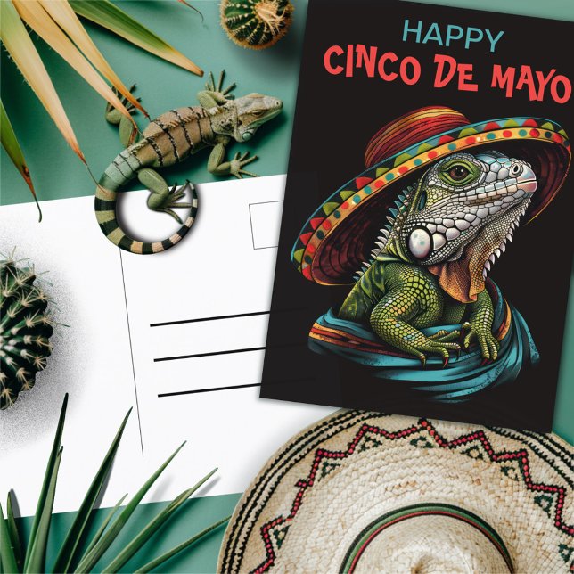 Cinco de Mayo Iguana Wearing Sombrero & Serape Postkarte (Von Creator hochgeladen)