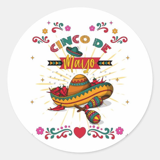 Cinco De Mayo Illustration, 2/2 Runder Aufkleber (Vorderseite)