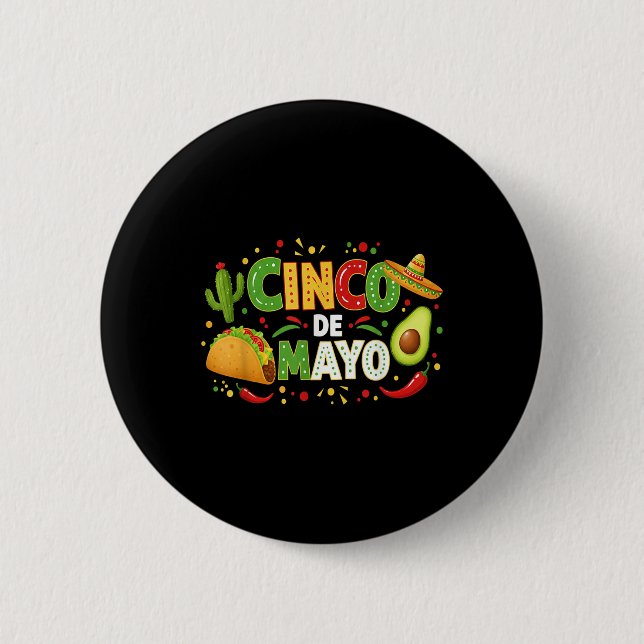 Cinco de Mayo Lasse Fiesta Avocado und Tacos Cinco Button (Vorderseite)