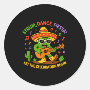 Cinco de Mayo lustiger Kaktus Sombrero Gitarre Tan Runder Aufkleber