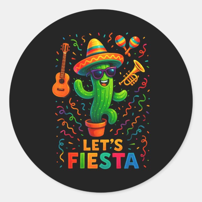 Cinco de mayo mexican cactus party funny letsCinco Runder Aufkleber (Vorderseite)