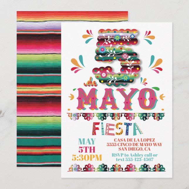 Cinco de Mayo Mexican Fiesta Paper Picado Einladung (Vorne/Hinten)