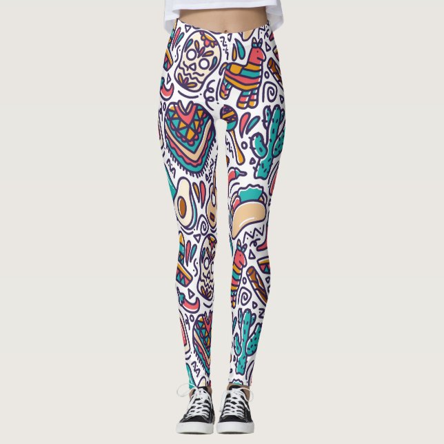 Cinco De Mayo Mexican Fiesta Seamless Pattern Leggings (Vorderseite)