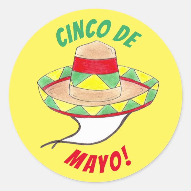 Cinco de Mayo Mexican Fiesta Sombrero Hat Party Runder Aufkleber (Vorderseite)