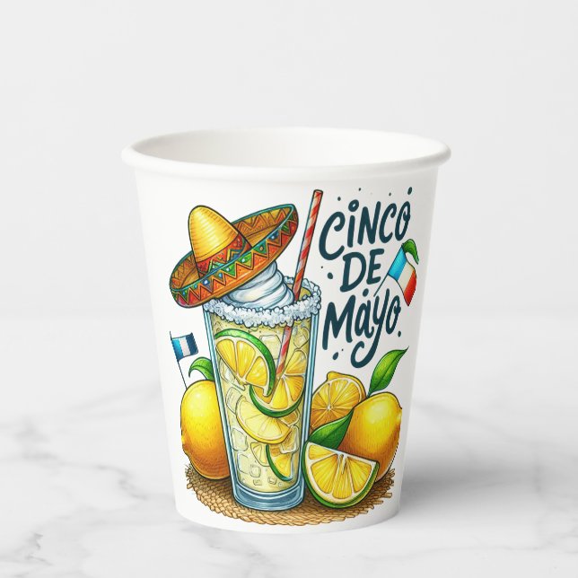 Cinco de Mayo Mexican Hat, Zitronen, Limonen Pappbecher (Vorderseite)
